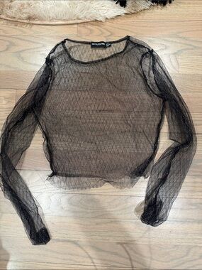 PrettyLittleThing Black Sheer Long Sleeve Mesh Top
